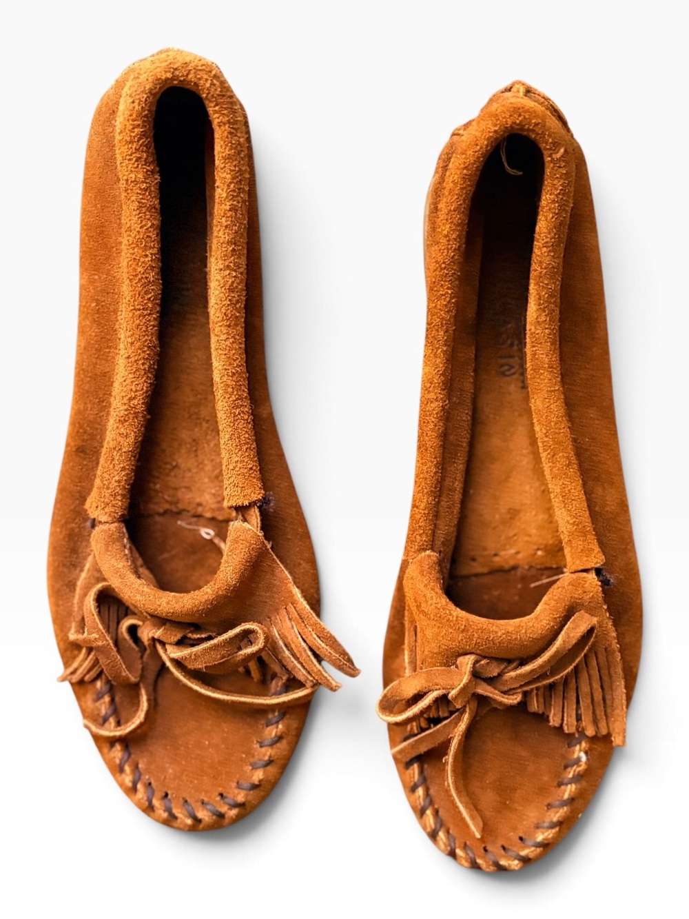Minnetonka Chestnut Suede Fringe Moccasins Boho Western Loafers Sz 7